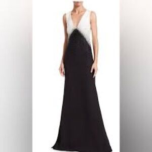 Sachin & Babi Ahluwalia Ombre Beaded Gown Black White Formal Dress | Size 12